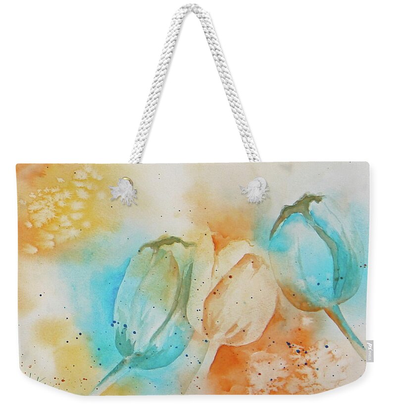 Tulips Weekender Tote Bag featuring the painting Tulips In Blue by Nataya Crow