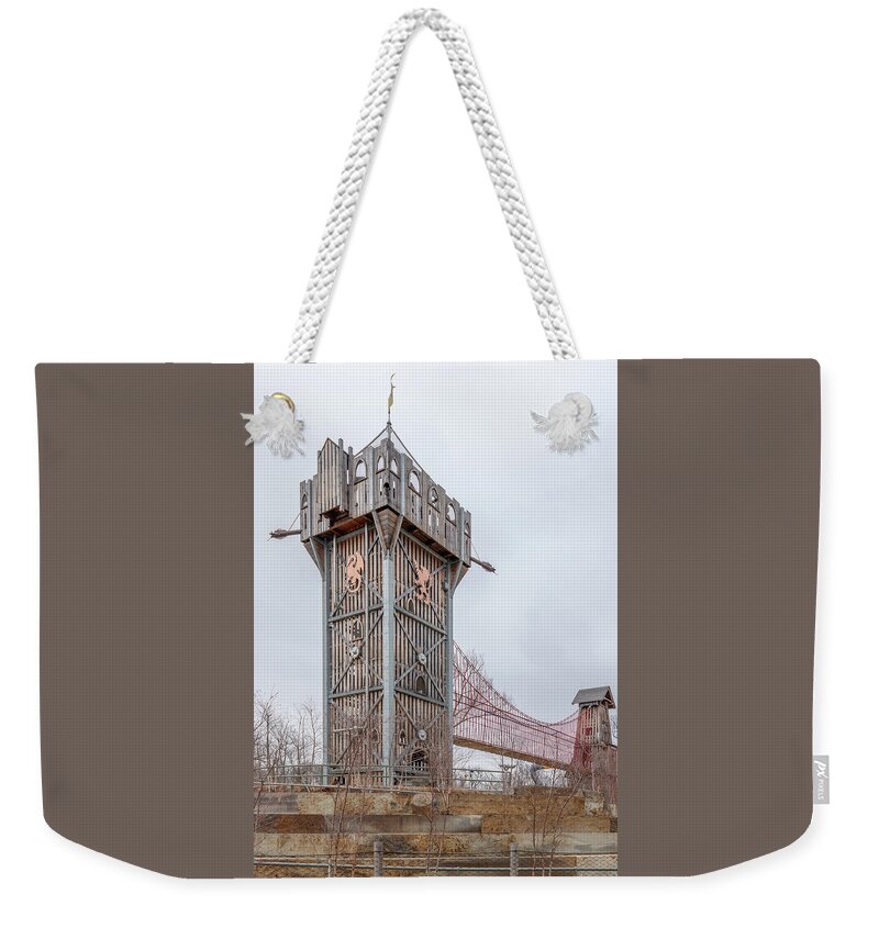 Gathering Place Weekender Tote Bag featuring the photograph Tulsas Gathering Place Playground Castle by Bert Peake