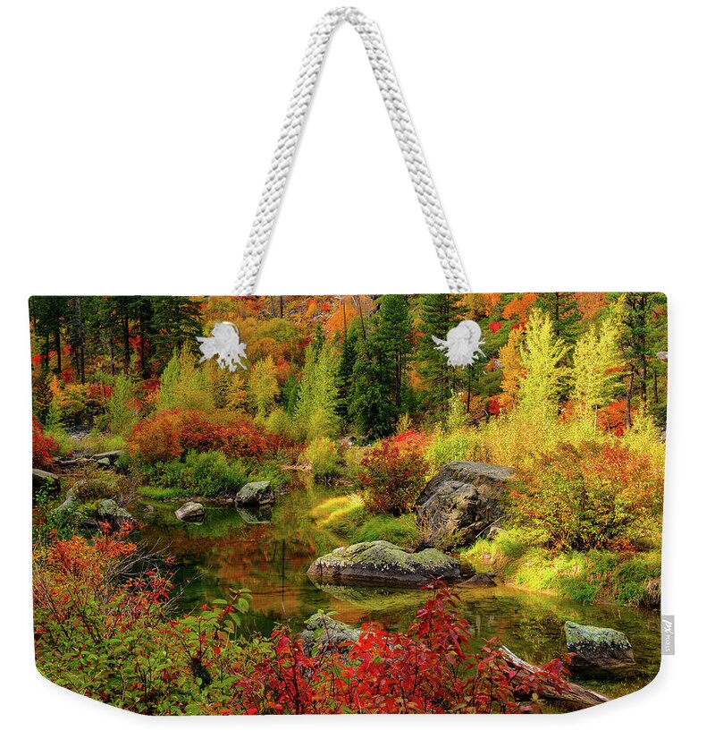 Outdoor; Fall; Colors; Fall Colors; Yakima River; Lavenworth; Lake Wenatchee Weekender Tote Bag featuring the digital art Tumwater Canyon by Michael Lee