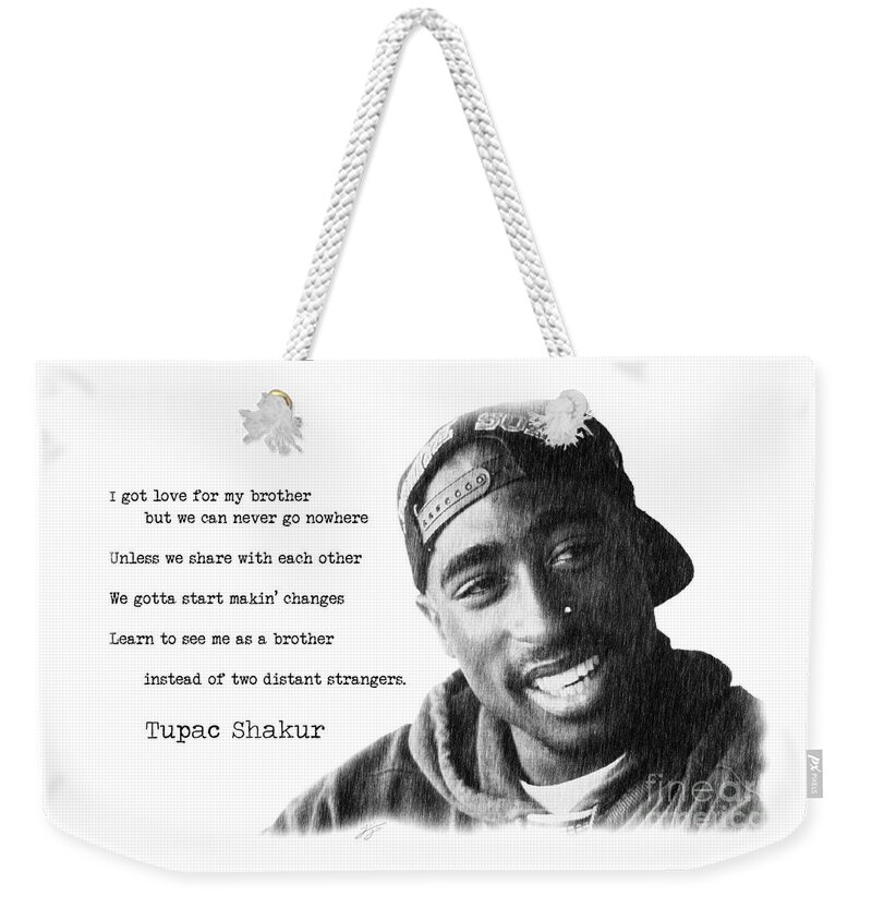 2pac Weekender Tote Bag featuring the drawing Tupac by Jonas Luis