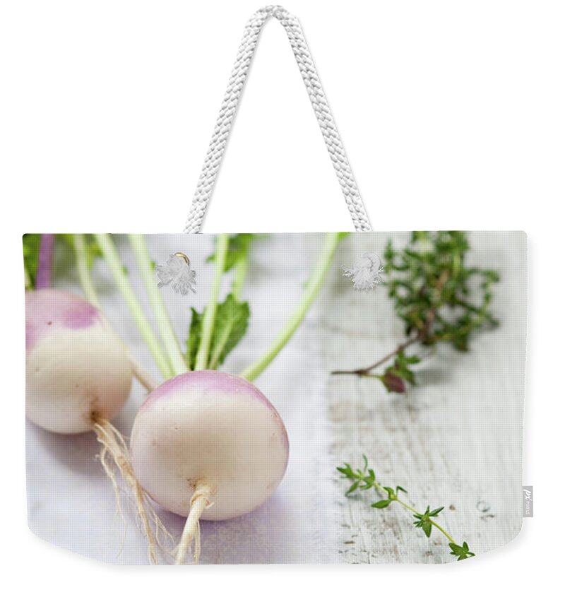 Wood Weekender Tote Bag featuring the photograph Turnips And Thyme by Sarka Babicka