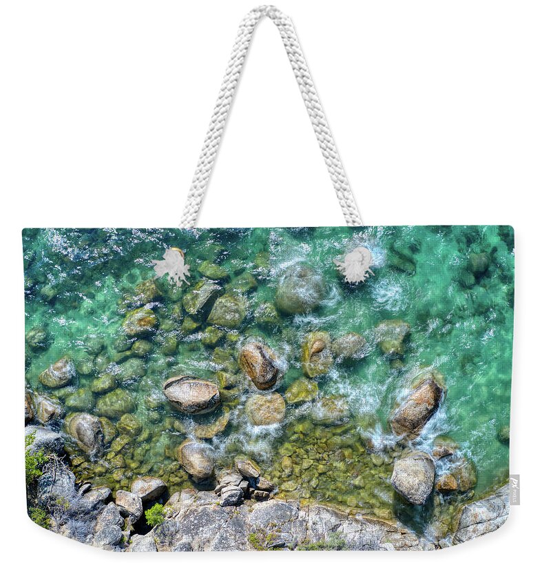Lake Tahoe Weekender Tote Bag featuring the photograph Turquoise Waters Top Down View Lake Tahoe Nevada by Anthony Giammarino