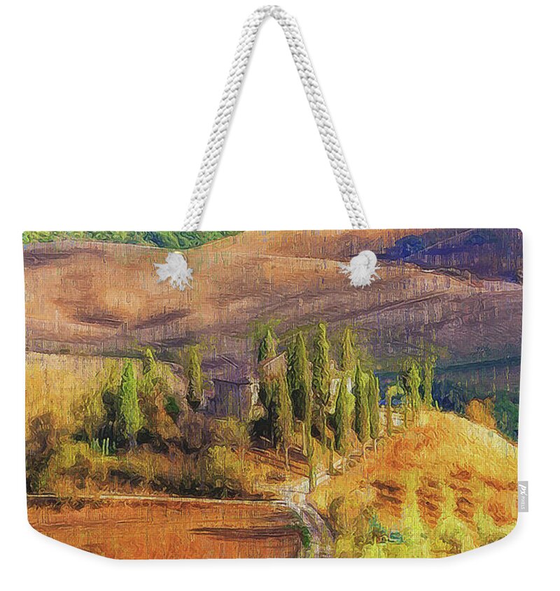 Italian Landscape Weekender Tote Bag featuring the painting Tuscany vineyards - 14 by AM FineArtPrints