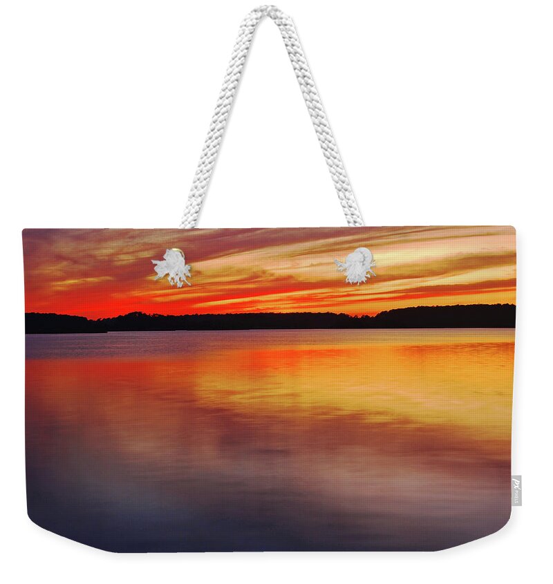 Sunset Weekender Tote Bag featuring the photograph Twilight on Assateague Bay, DE by Bill Jonscher