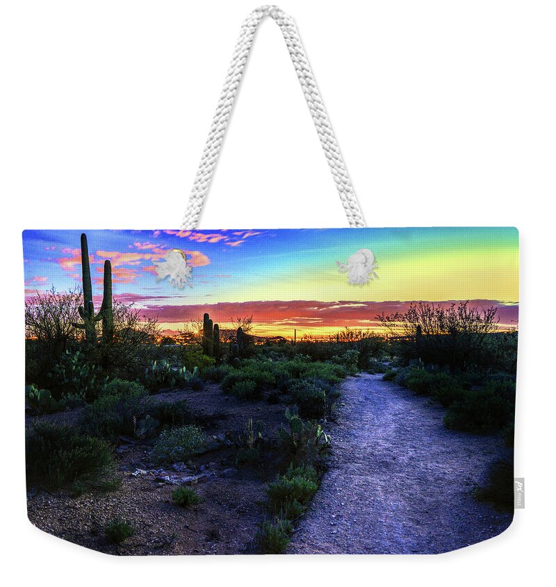 Sabino Canyon Weekender Tote Bag featuring the photograph Twilight Trail to Tucson by Chance Kafka