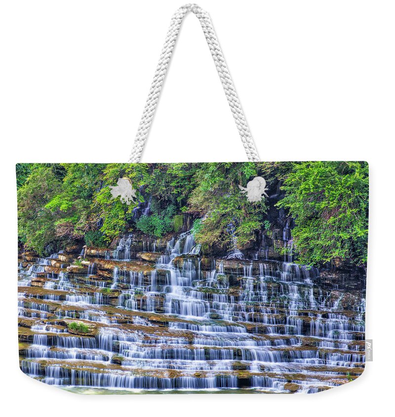 Art Prints Weekender Tote Bag featuring the photograph Twin Falls Cascade by Nunweiler Photography