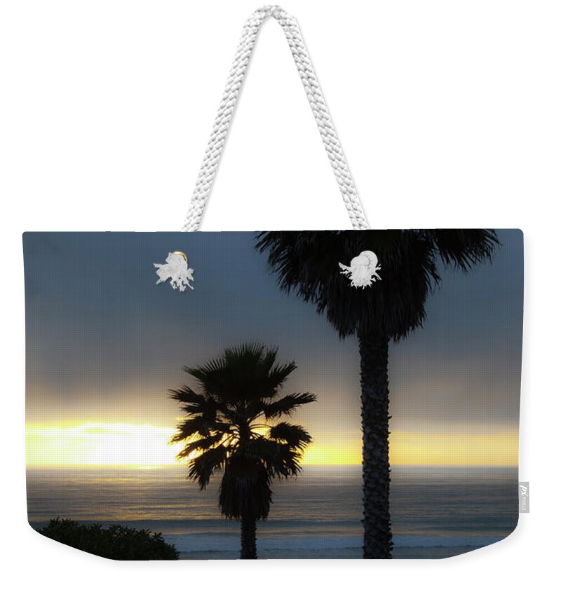Blue Gray Sky At Sunset Weekender Tote Bag featuring the photograph Two Palms at Sunset by Catherine Walters