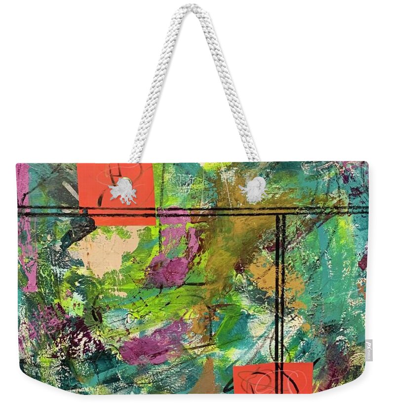 Abstract Weekender Tote Bag featuring the mixed media Twos Company by Laura Jaffe