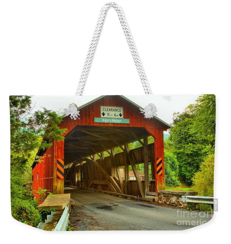 Rice's Covered Bridge Weekender Tote Bag featuring the photograph Tyrone Township Covered Bridge by Adam Jewell