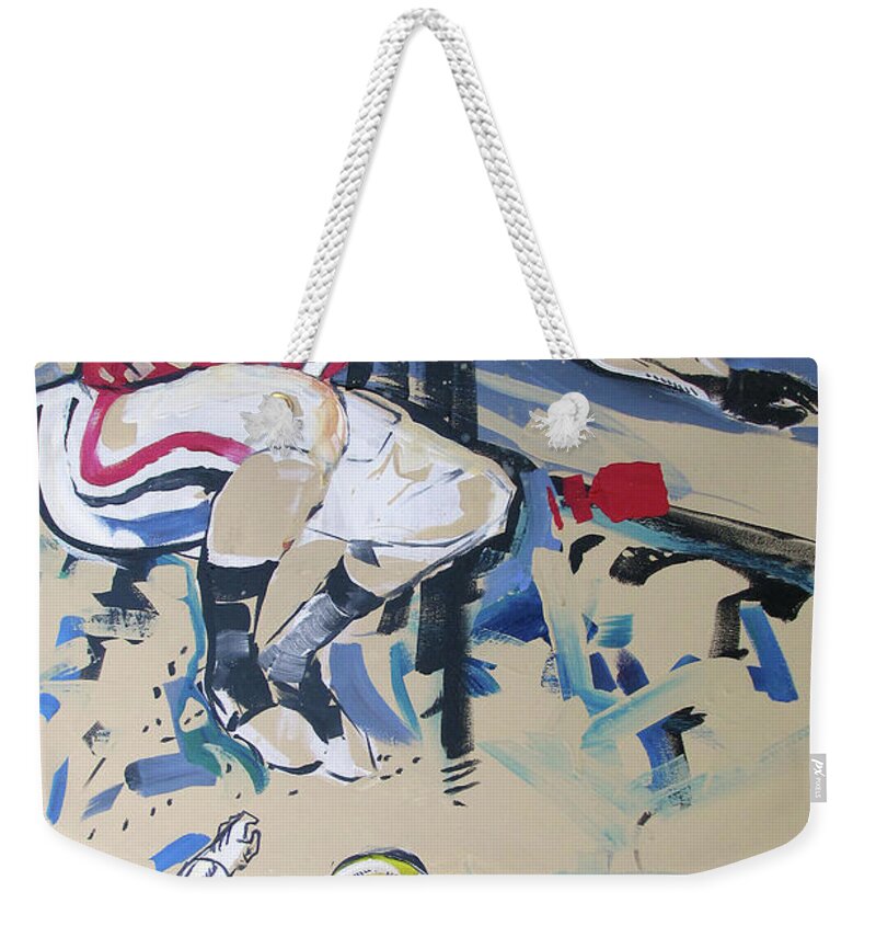 Uga Notre Dame 2019 Weekender Tote Bag featuring the painting UGA vs Notre Dame 2019 by John Gholson
