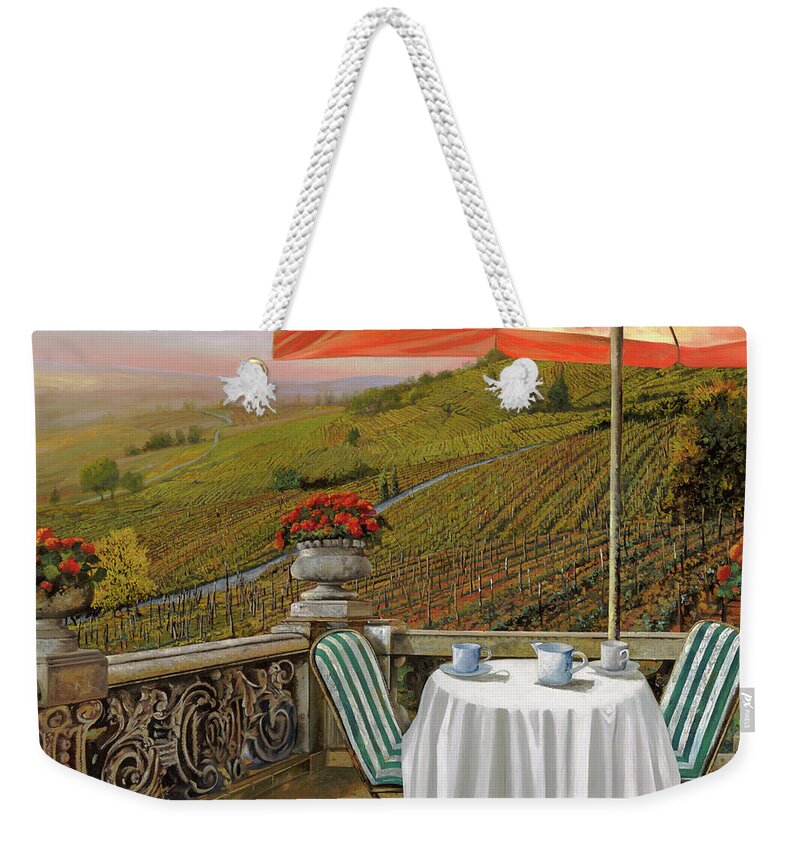 Vineyard Weekender Tote Bag featuring the painting Un Caffe' Nelle Vigne by Guido Borelli