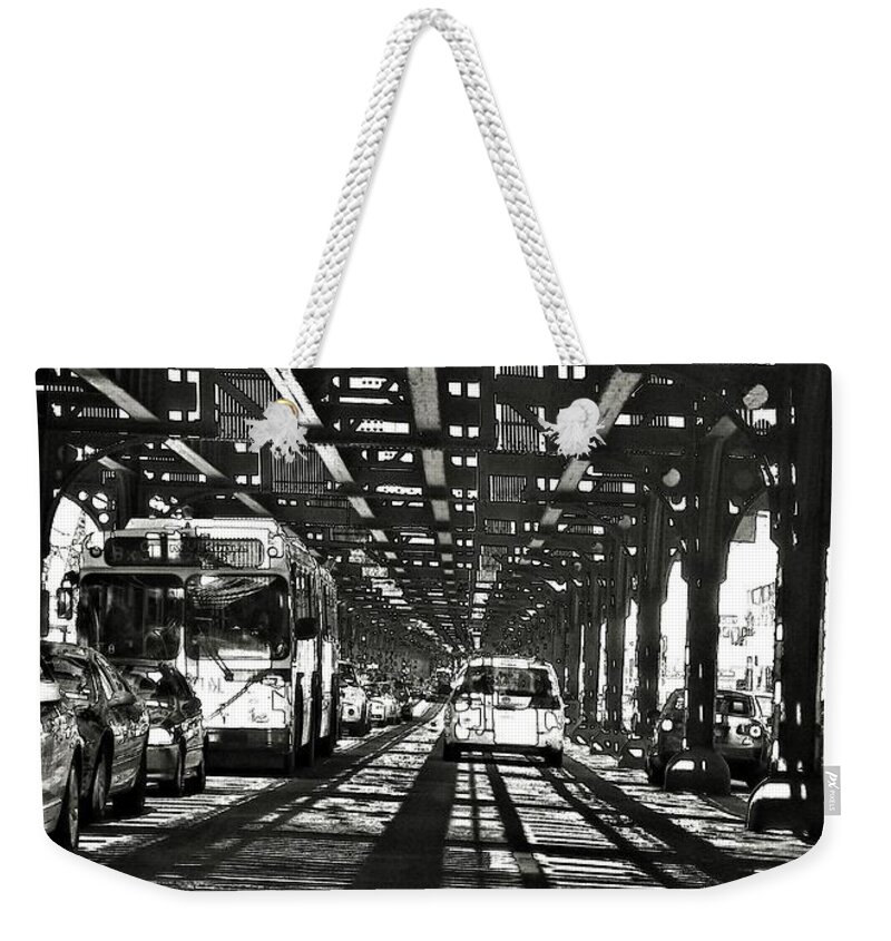 Street Weekender Tote Bag featuring the photograph Under the One Train in the Bronx by Sarah Loft