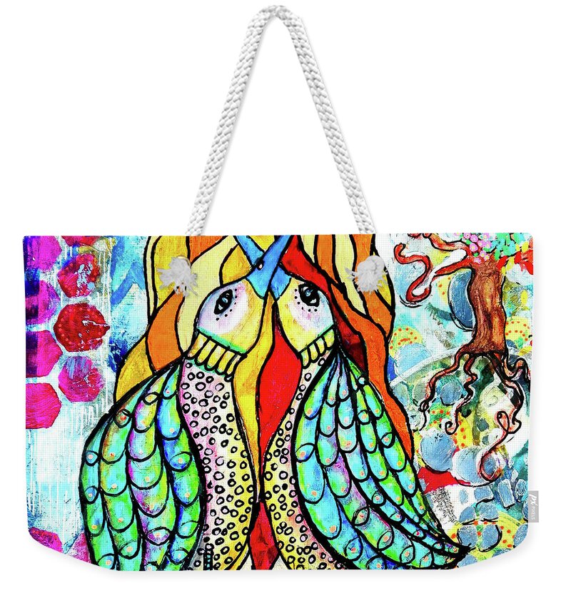 Sun Weekender Tote Bag featuring the mixed media Under the Sun by Mimulux Patricia No
