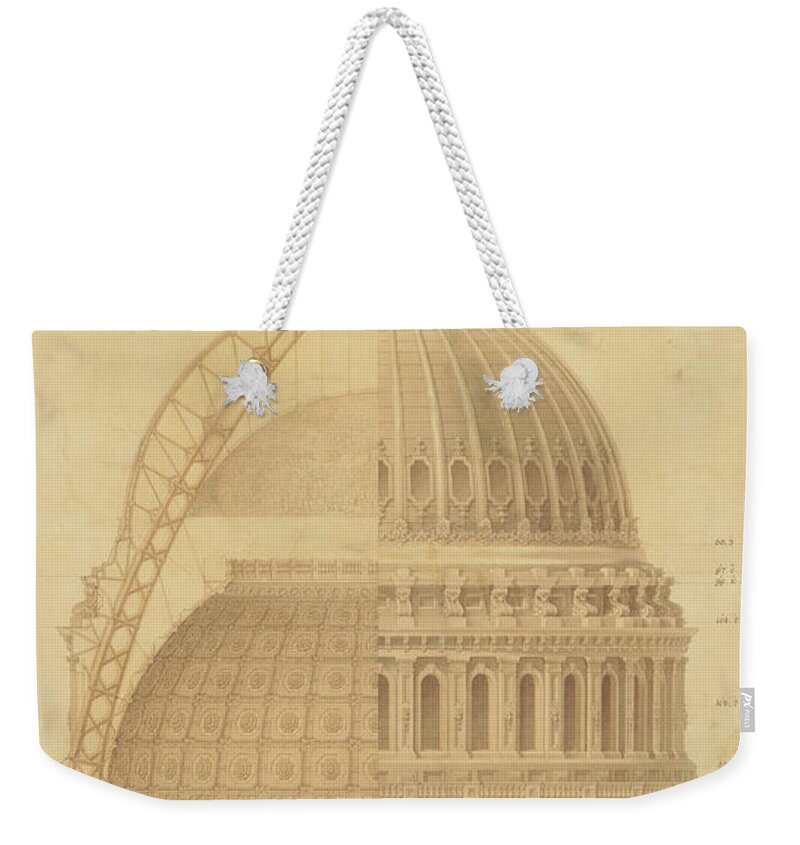 Thomas Ustick Walter Weekender Tote Bag featuring the drawing United States Capitol, Section of Dome, 1855 by Thomas Ustick Walter