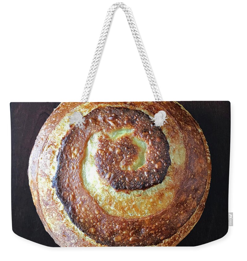 Bread Weekender Tote Bag featuring the photograph Unprocessed Wheat Bran Sourdough With Honey - Cross And Spiral Set 5 by Amy E Fraser