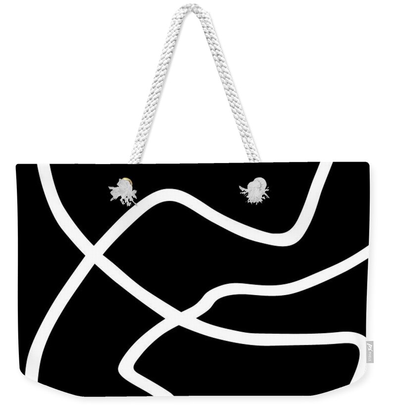 Nikita Coulombe Weekender Tote Bag featuring the painting Untitled IX white line on black background by Nikita Coulombe