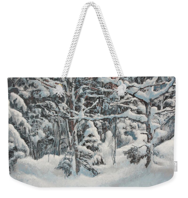 Winter Landscape Weekender Tote Bag featuring the painting Untouched Snow by Hans Egil Saele