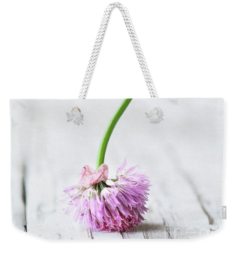 Flower Weekender Tote Bag featuring the photograph Upside Down Chive Flowers by Stephanie Frey
