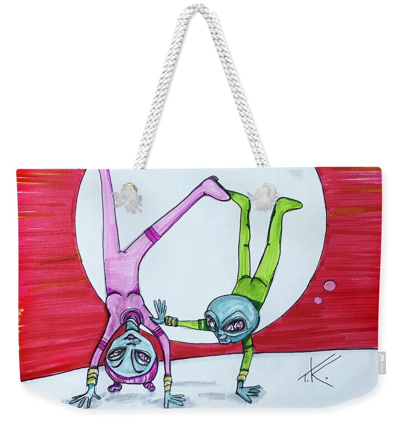 Alien Art Weekender Tote Bag featuring the drawing Upsidedowntown by Similar Alien