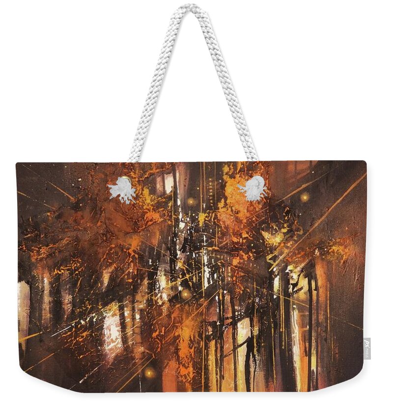 Abstract Weekender Tote Bag featuring the painting Urban Nocturne by Tom Shropshire