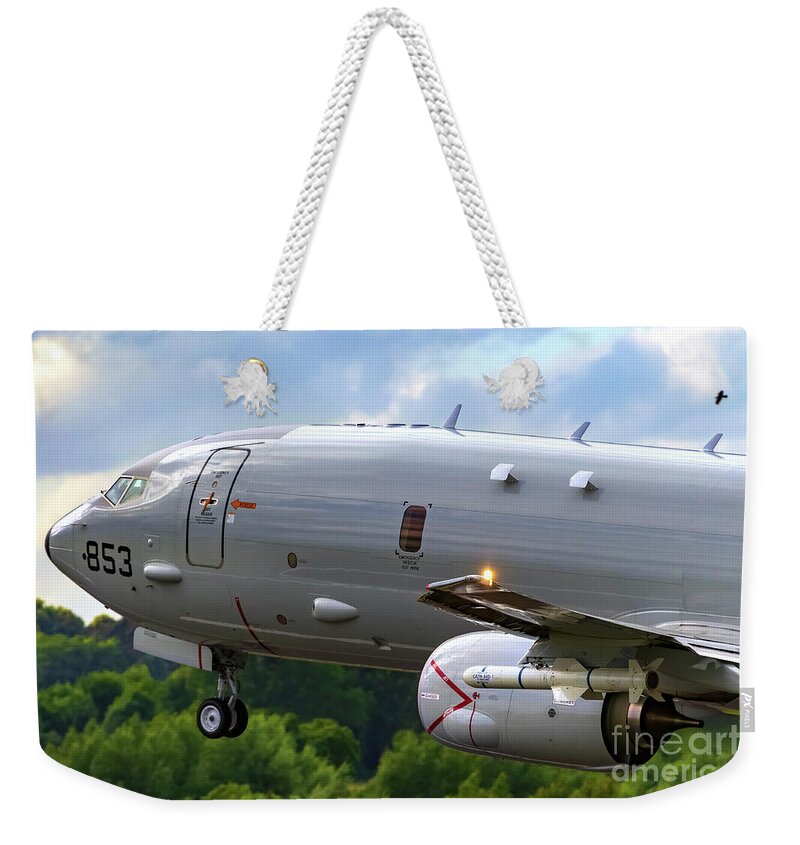 Us Navy Weekender Tote Bag featuring the photograph US Navy Boeing P-8 Poseidon c1 by Nir Ben-Yosef