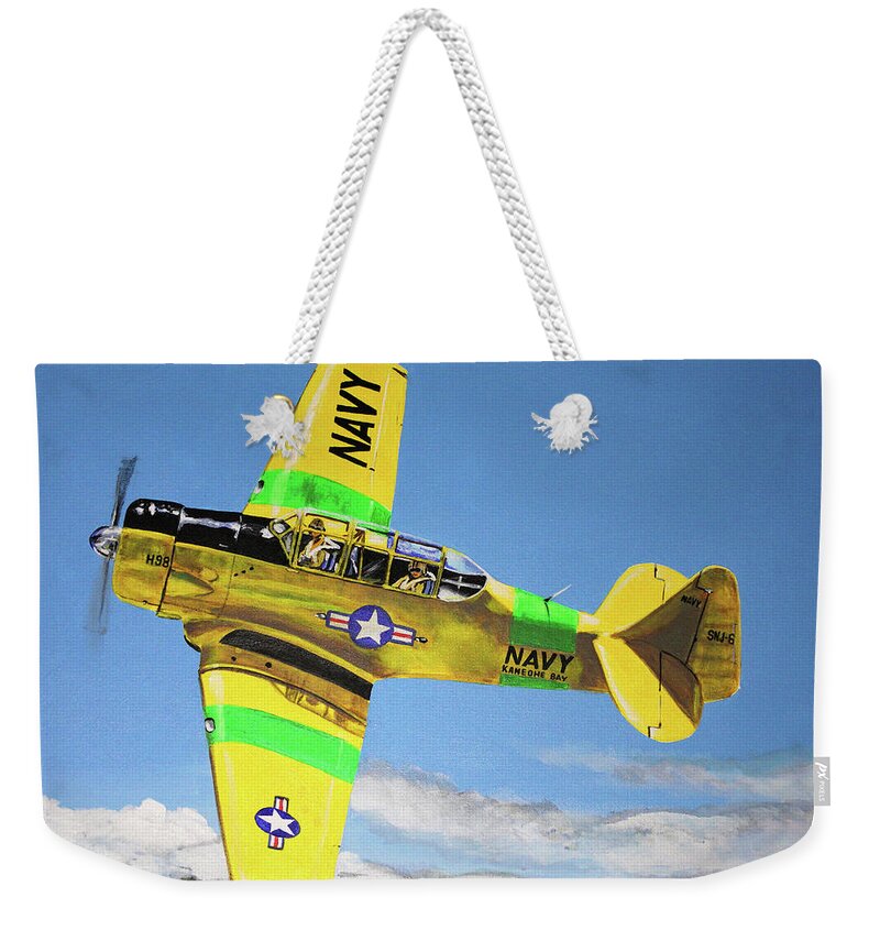 Airplane Weekender Tote Bag featuring the painting U S Navy S N J 6- Kaneohe Bay by Karl Wagner
