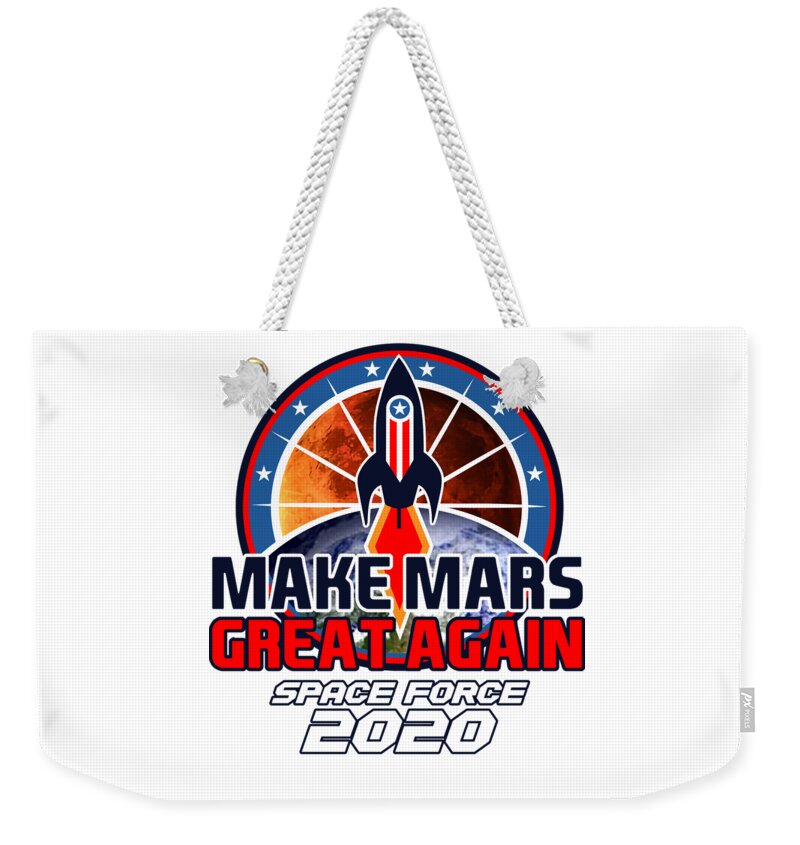Space-force Weekender Tote Bag featuring the digital art US Space Force New Military Branch Rocket to Mars Light by Nikita Goel