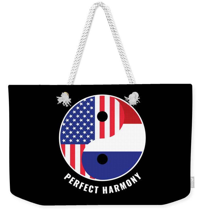 Dutch American Gift Weekender Tote Bag featuring the digital art USA Holland Ying Yang Heritage for Proud Dutch American Biracial American Roots Culture Descendents by Martin Hicks