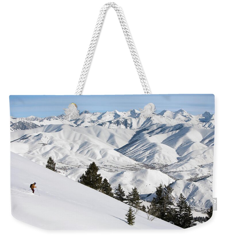 Usa, Idaho, Sun Valley, Man Downhill Weekender Tote Bag by Karl Weatherly 