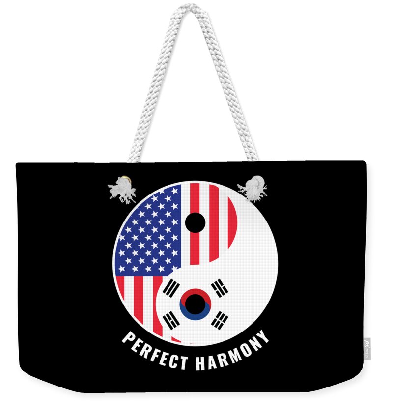 Korean American Weekender Tote Bag featuring the digital art USA South Korea Ying Yang Heritage for Proud Korean American Biracial American Roots Culture Descendents by Martin Hicks