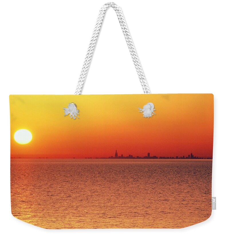 Lake Michigan Weekender Tote Bag featuring the photograph Usa,chicago,lake Michigan,orange by Frank Cezus
