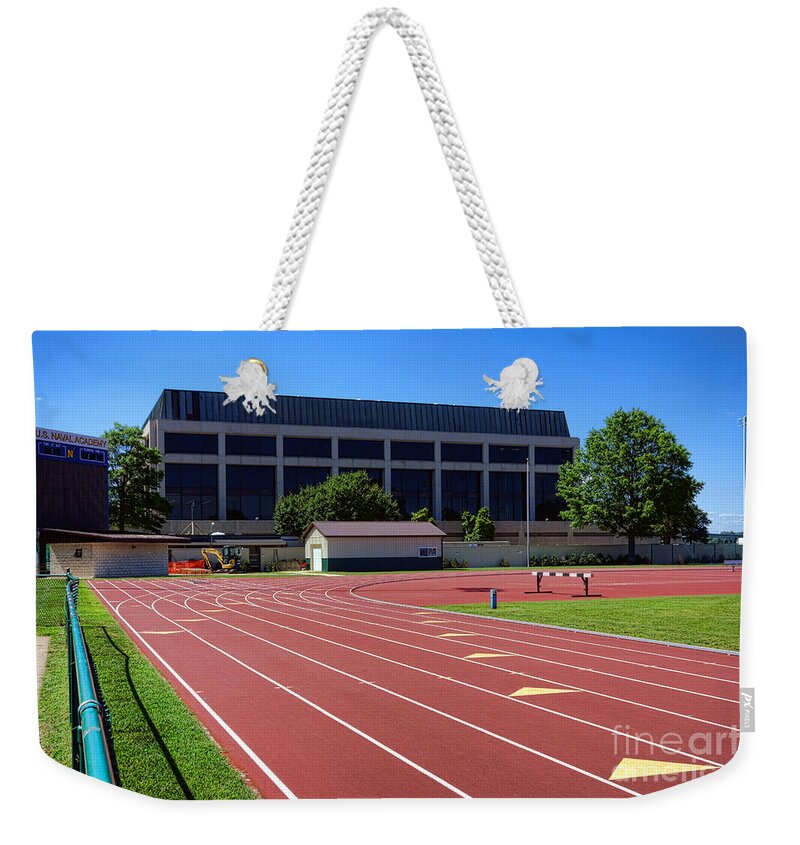 Usna Weekender Tote Bag featuring the photograph USNA Ingram Field and Rickover Hall by Olivier Le Queinec