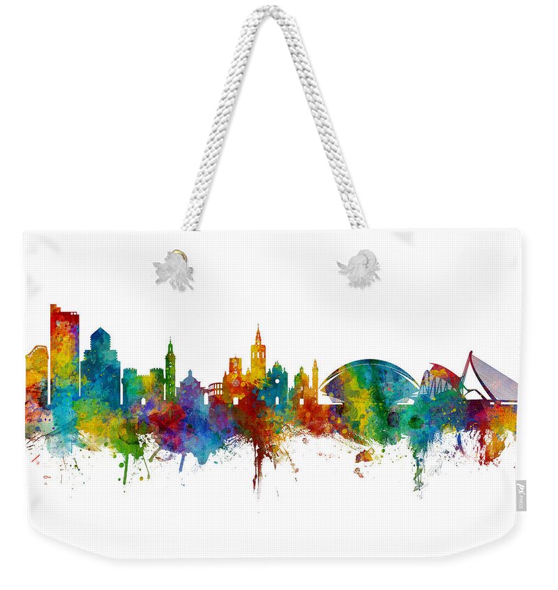 Valencia Weekender Tote Bag featuring the digital art Valencia Spain Skyline by Michael Tompsett