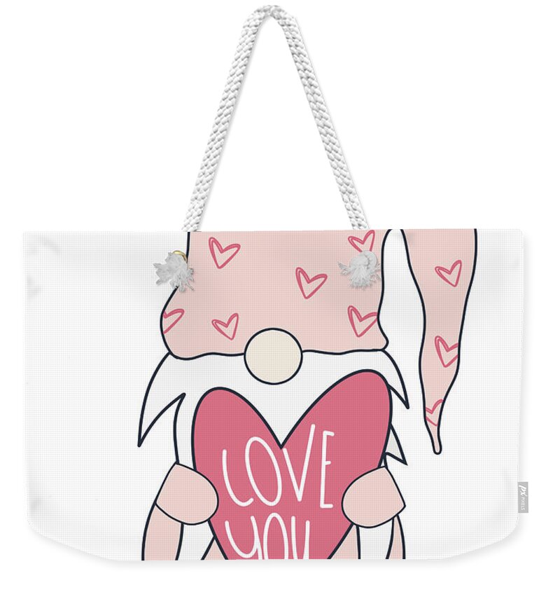 Valentine Weekender Tote Bag featuring the mixed media Valentine Gnome by Melanie Torres