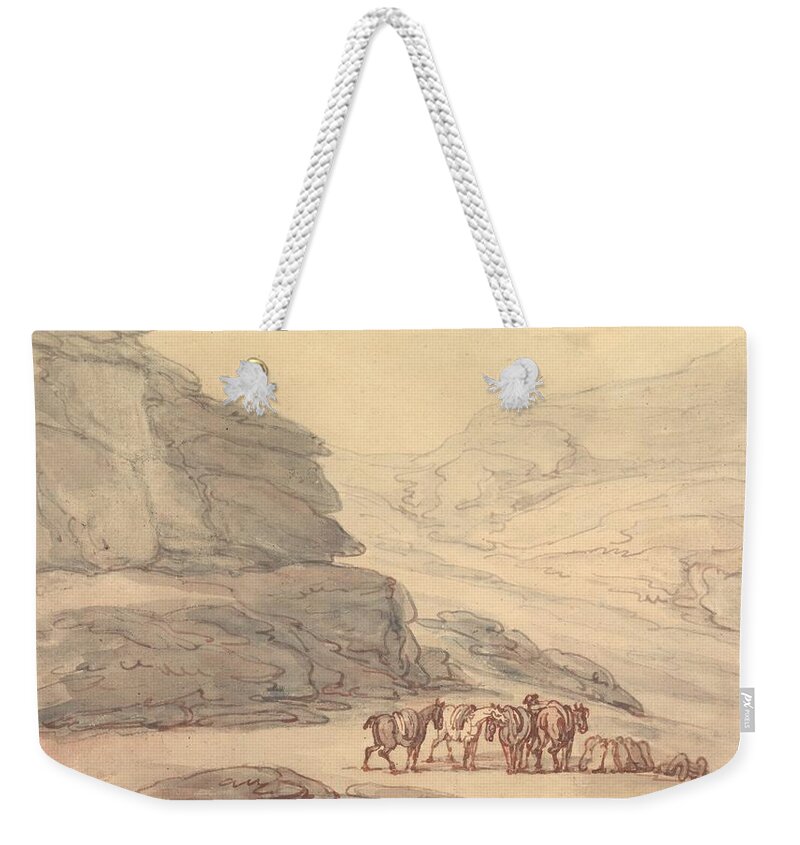 19th Century Art Weekender Tote Bag featuring the drawing Valley of Stones, Lynton, Devon by Thomas Rowlandson