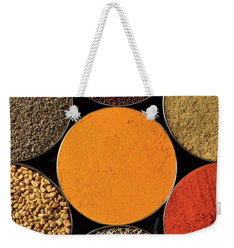 Spice Weekender Tote Bag featuring the photograph Various Kind Of Spices by Pkg Photography
