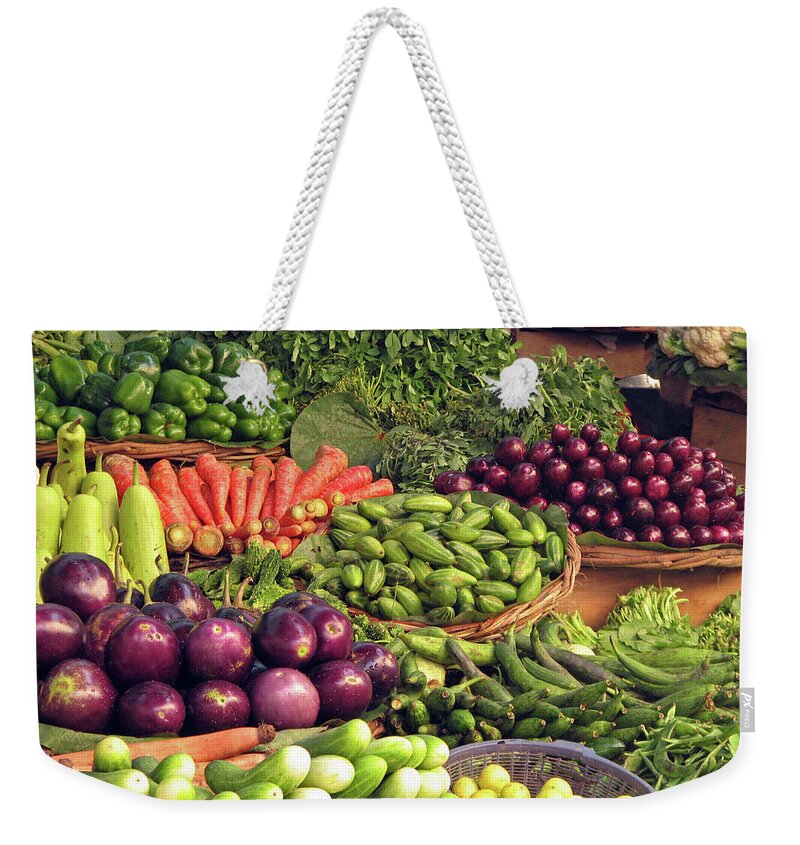 Retail Weekender Tote Bag featuring the photograph Vegetables For Sale In India by Mckay Savage