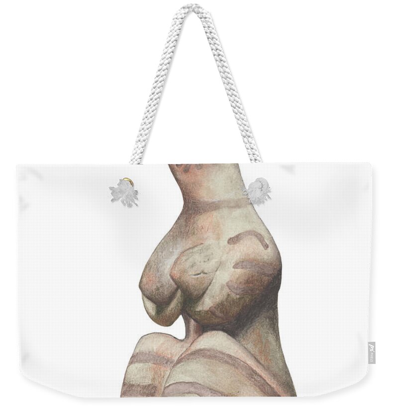 Venus Weekender Tote Bag featuring the drawing Venus of Tell Halaf by Nikita Coulombe