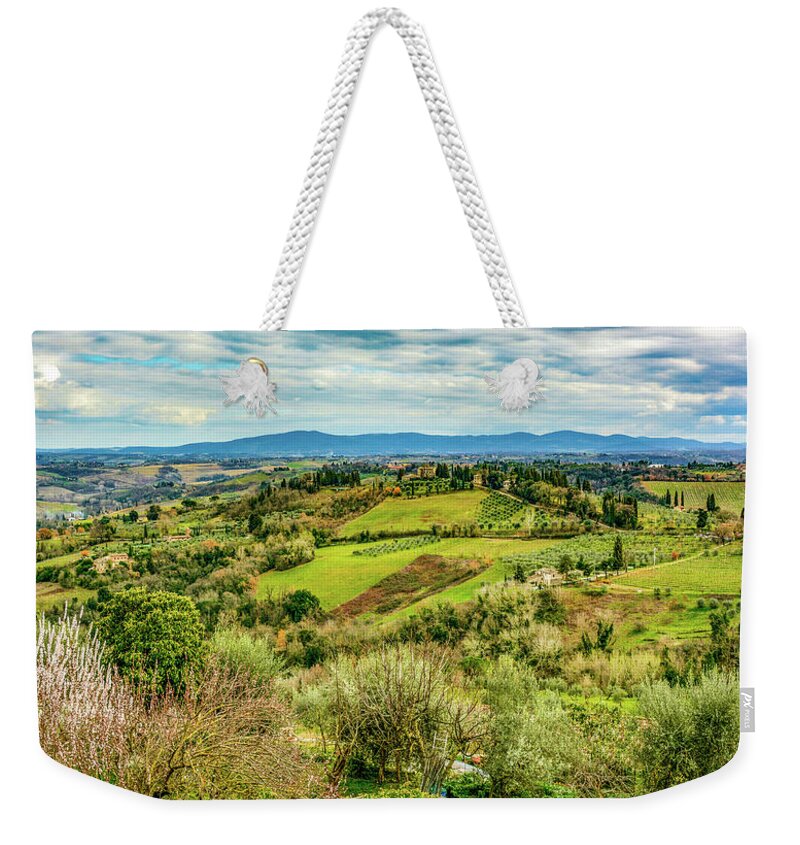 Tuscany Weekender Tote Bag featuring the photograph Verdant Tuscan Springtime by Marcy Wielfaert