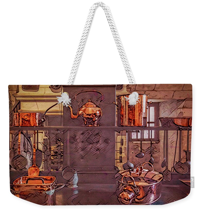Copper Kettle Weekender Tote Bag featuring the photograph Vessels of Copper by Marcy Wielfaert