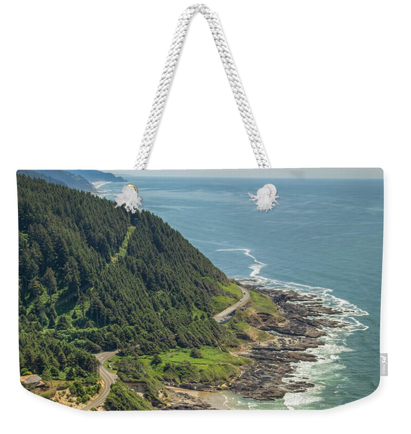Cape Perpetua Weekender Tote Bag featuring the photograph View From Cape Perpetua - Vertical 01050 by Kristina Rinell