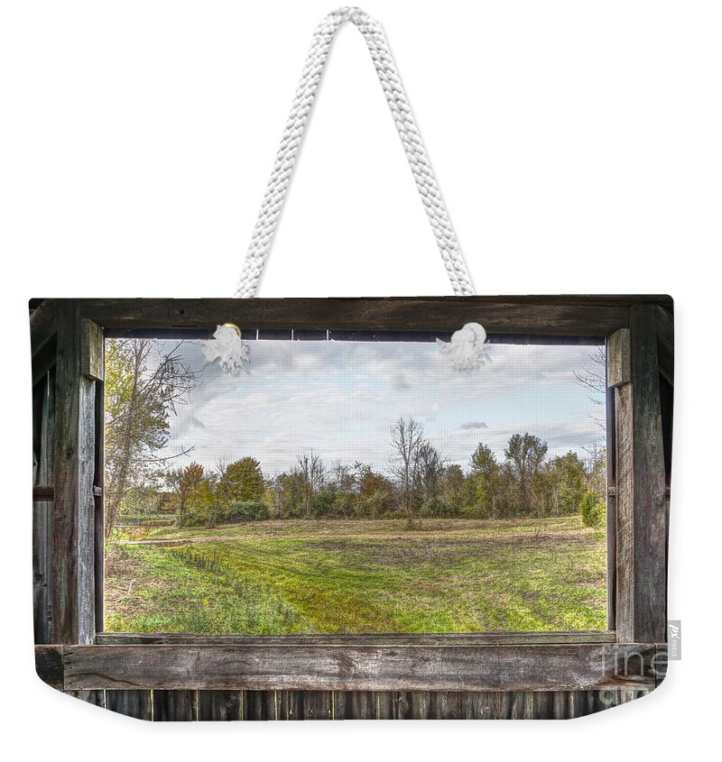 Window Weekender Tote Bag featuring the photograph View into Ohio's Nature by Jeremy Lankford