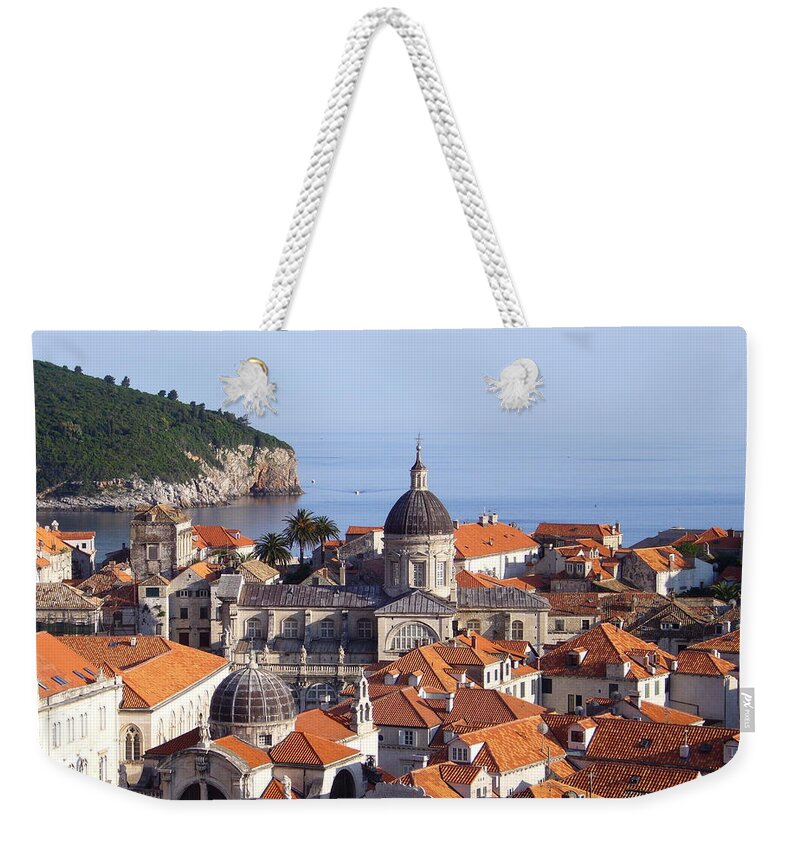 Old Town Weekender Tote Bag featuring the photograph View Of Cathedral In Old Town by Marianna Sulic