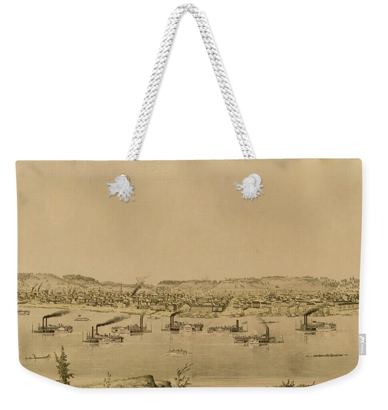 Paddle Wheeler Weekender Tote Bag featuring the painting View of Cincinnati from the Ohio by Ehrgott