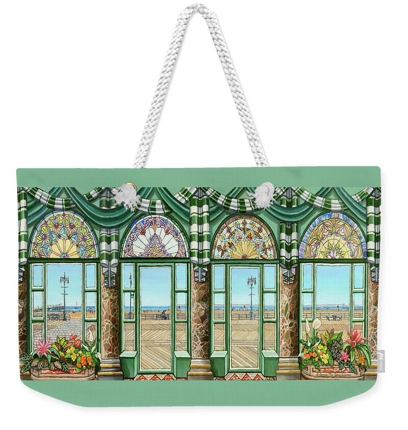  Weekender Tote Bag featuring the painting View of Coney Island Beach Weekender Tote Bag Green by Bonnie Siracusa