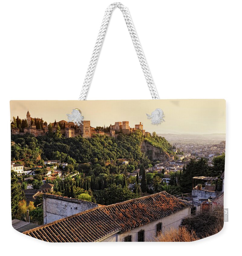 Orange Color Weekender Tote Bag featuring the photograph View On Alhambra At Sunset by Hans-martens
