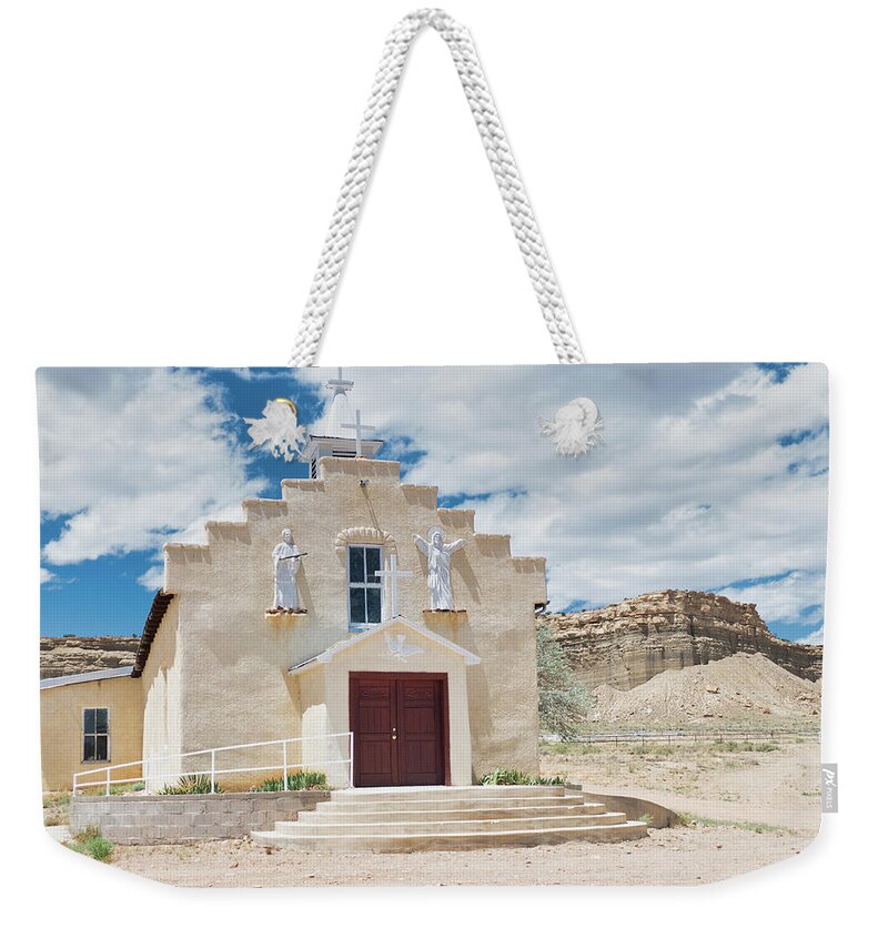 Cabezon Weekender Tote Bag featuring the photograph Village church 1, New Mexico, color by Segura Shaw Photography