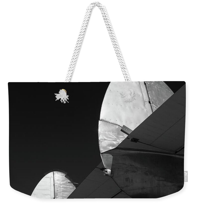 Tail Weekender Tote Bag featuring the photograph Vintage Airplane Tail Pima Lockheed Constellation by Edward Fielding