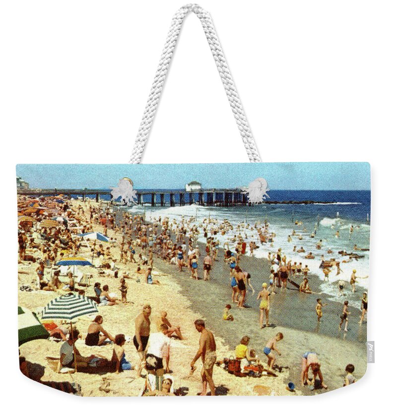 Beach Weekender Tote Bag featuring the drawing Vintage Beach Scene by CSA Images