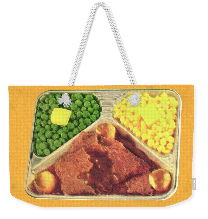 Beef Weekender Tote Bag featuring the drawing Vintage Television Dinner by CSA Images